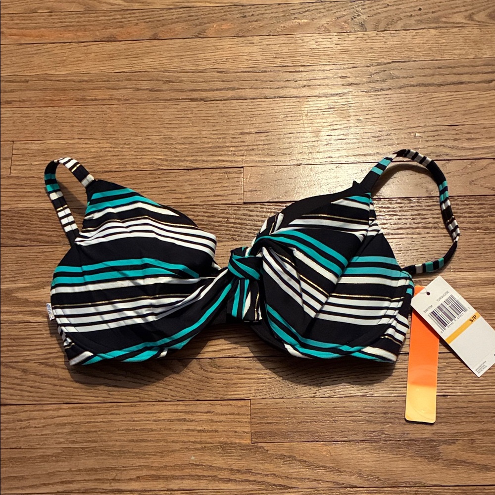 Christina Captiva Black and Teal Striped Bikini Top with Adjustable Straps